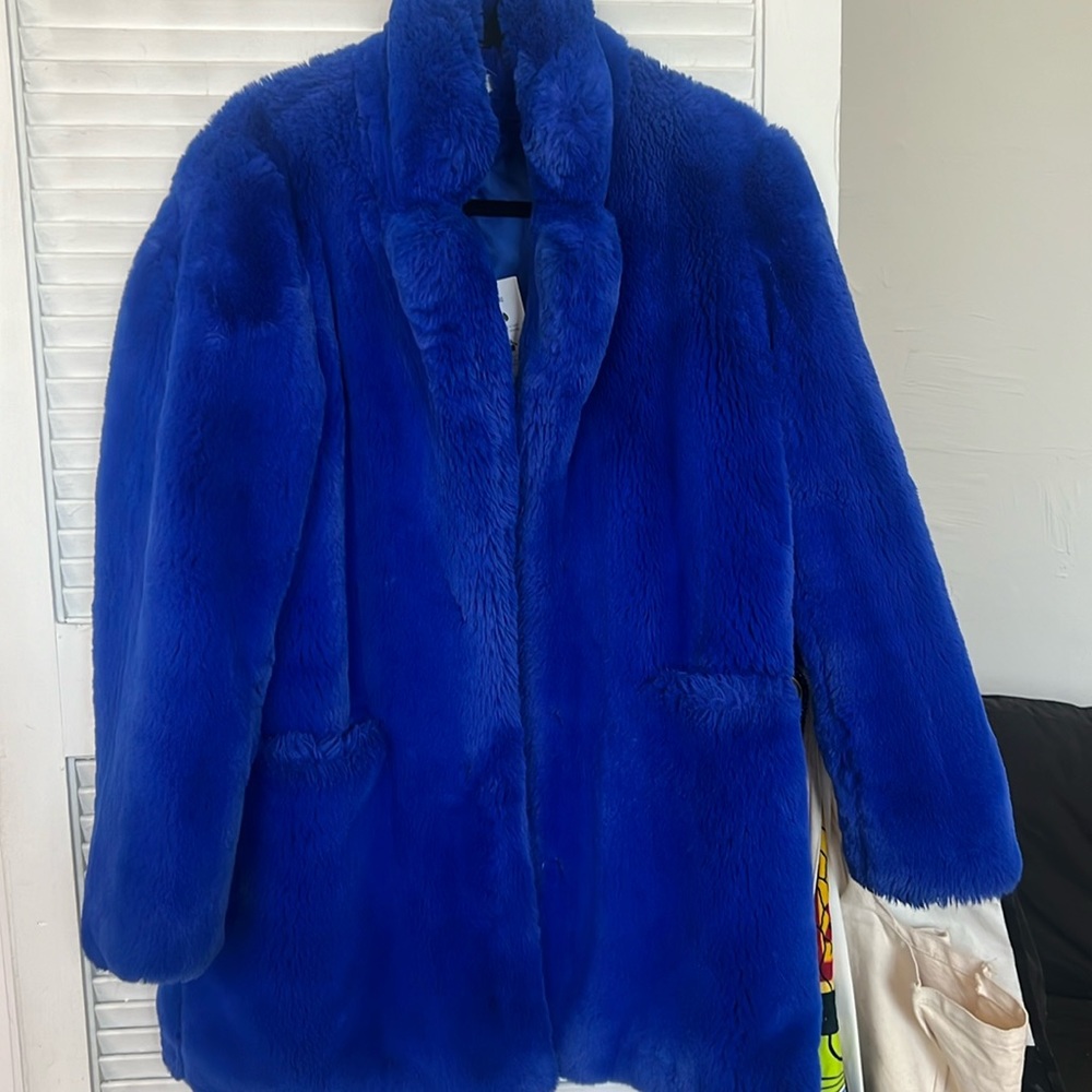 Apparis faux fur cobalt blue coat